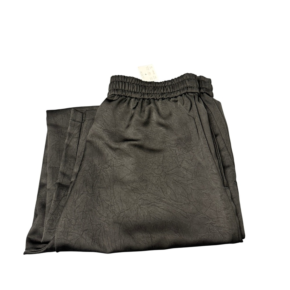 J Crew Wide Leg Pants Womens XS Black Pull On Shiny Crinkled Lagenlook NEW